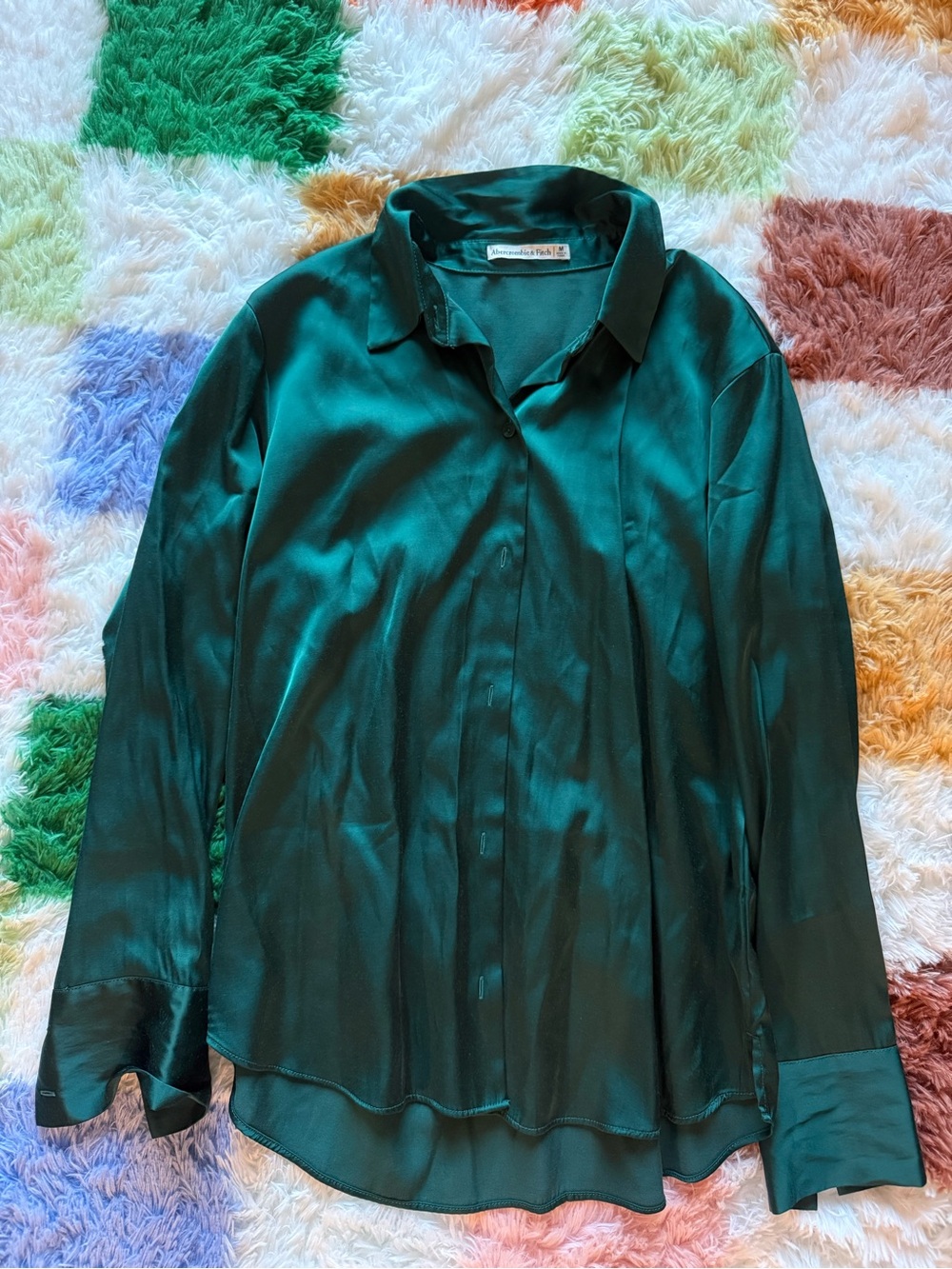 Abercrombie & Fitch Deep Green Satin Button-Down Shirt